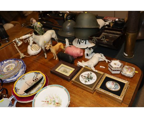 A quantity of mounted Countess porcelain plaques; a Royal Doulton horse AF; a Beswick horse AF; and a vintage style telephone