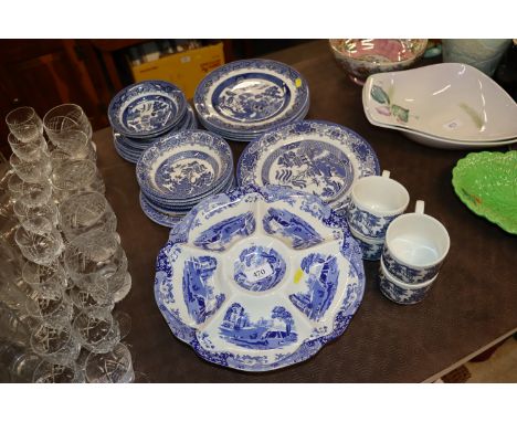 A quantity of blue and white china to include Spode 