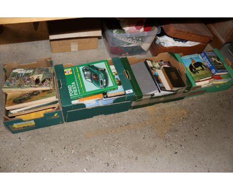 Four boxes of various books to include Haynes manual, Giles annuals etc.