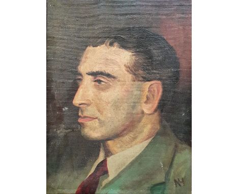 Newton H. Oil on canvas portrait of a man in profile, signed. Approx. 31cm x 41cm
