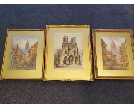 Two watercolours on paper, framed and signed indistinctly, depicting street scenes in 'Frankfurt' and in 'Strasburg' together
