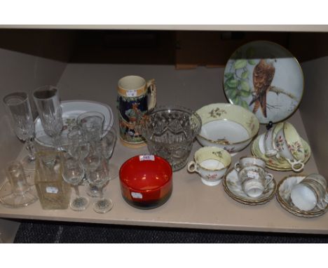 An assortment of items including vintage cups and saucers including delicate oriental hand painted examples,plates, glasses, 