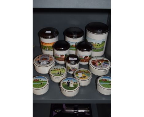 A collection of Villeroy and Boch table ware including lidded storage jars also included are trinket dishes with lids.