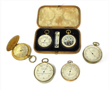 Four pocket aneroid barometers, the first a traveller's set, by Thomas Armstrong &amp; Brother, Manchester and Liverpool, no.