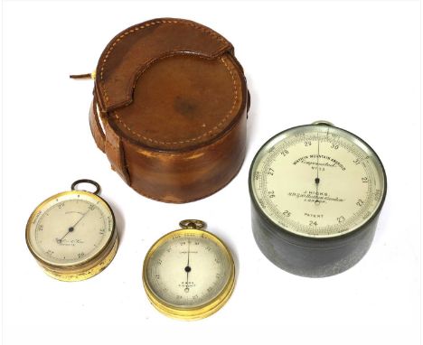 Three pocket aneroid barometers, the first a Watkins mountain aneroid No.33, inscribed 'J. Hicks, Hatton Garden, London', in 