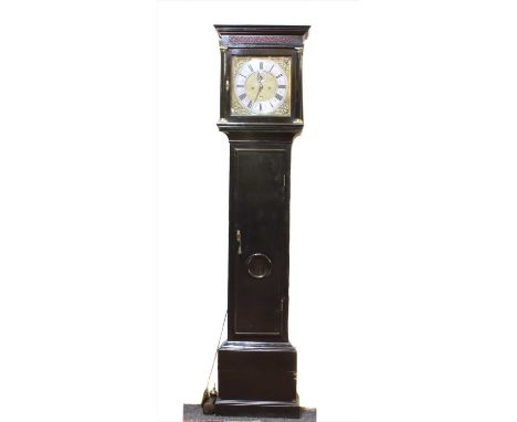 An ebonised longcase clock, the early 18th century movement with a 12 inch square brass dial, inscribed 'Rob't Player, London