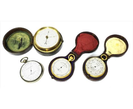 Four pocket aneroid barometers, the first an early Negretti &amp; Zambra, Hatton Garden, Cornhill &amp; Regent Street No.1622
