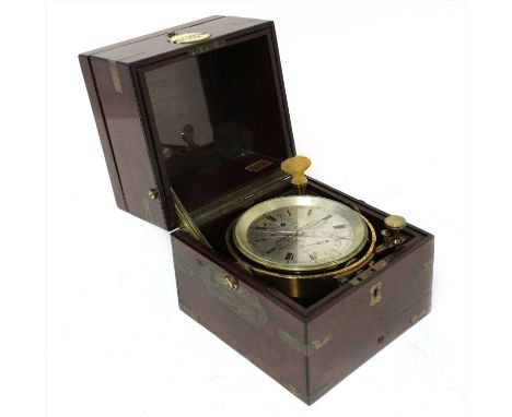 A two-day lacquered brass marine chronometer, by Joseph Sewill, with a silvered dial engraved '61 South Castle St, Liverpool,