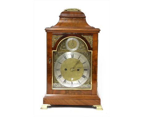 A George III mahogany cased bracket clock, by W Bull, Stratford, the eight-day movement striking on a bell with strike/silent