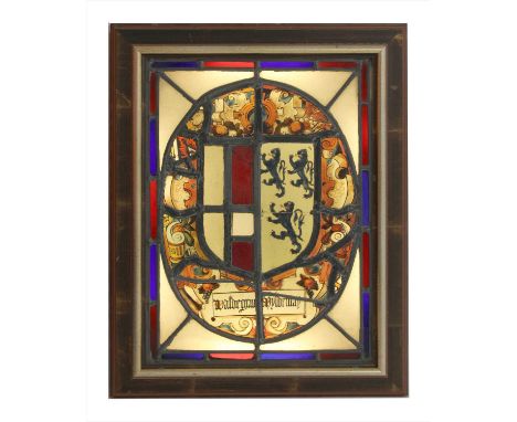 Five stained glass panels , medieval and later, now mounted on light boxes , largest 49 x 34cm (5) Provenance: The property o