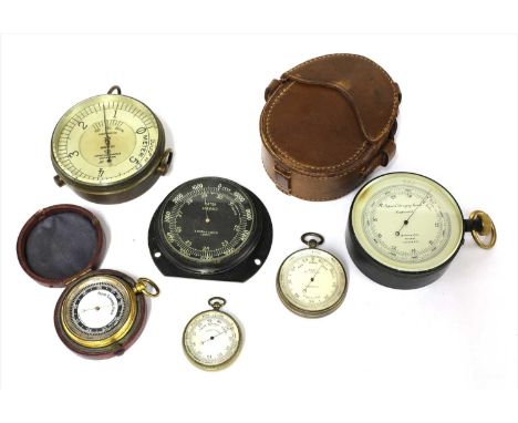 Five pocket aneroid barometers/altimeters , the first by Dent, 61 Strand, London, the second a motor aneroid, by S Smith &amp