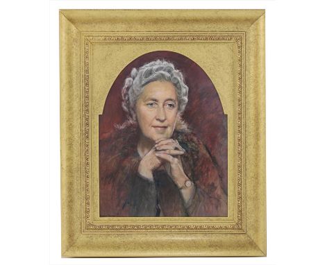 *Michael Noakes (1933-2018) PORTRAIT OF DAME AGATHA CHRISTIE, BUST LENGTH, WITH HANDS CLASPED Signed l.l., inscribed verso 'p