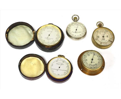 Five pocket aneroids, a GPO screw-on barometer no. 2A AJC 64/1 , a Negretti &amp; Zambra weather forecaster watch, patent 627