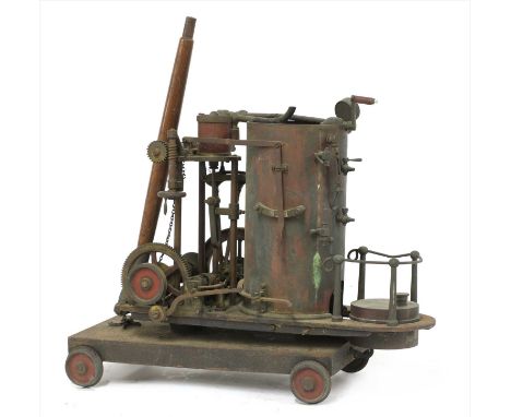 A live steam scale model crane, 20th century, with single cylinder, multitube boiler, with level test cocks, pressure gauge, 