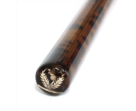 A Victorian, extremely rare, solid tapering tortoiseshell walking stick, of fused/welded construction, with a well figured sh