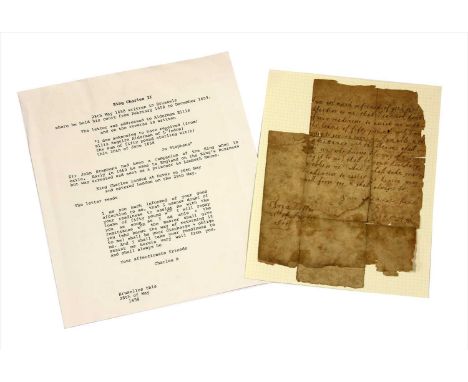 King Charles II: A letter dated: Brussels, 28 th . May, 1658 (where he held his court from Feb. 1658 to Dec. 1659). The lette
