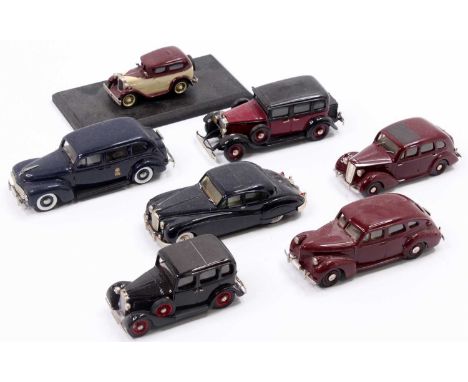 A collection of seven various white metal and resin kit-built vehicles to include a Vauxhall 1939 Series J14 Western Models s