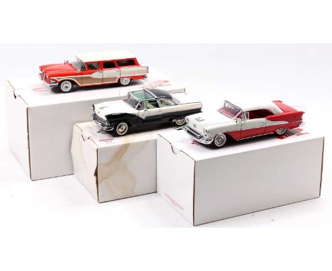 A collection of three Franklin Mint 1/24 scale diecast vehicles to include a 1955 Ford Fairlane Crown Victoria, a 1955 Oldsmo