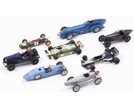 A collection of eight various 1/43 scale white metal and resin kit built racing car models to include The Racing Line by SMTS