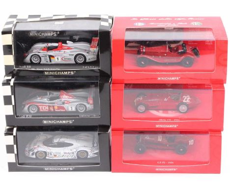 6 Minichamps 1/43rd scale Le Mans and Alfa Romeo Racing Cars, with specific examples to include No. 400 071601 Audi R10 24h L