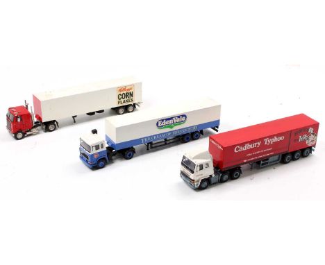 Three various 1/48 scale white metal hand built tractor unit and trailer models to include a White 4x2 tractor unit with 40' 