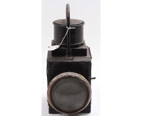 An original BR Midland Region railway post lamp, with clear glass spectacle, missing inner burner
