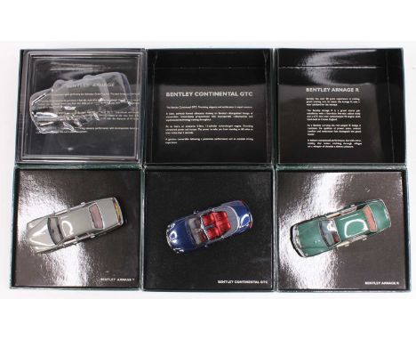 A Minichamps 1/43 scale Bentley presentation release diecast group to include a Bentley Arnage R, a Bentley Continental GTC, 