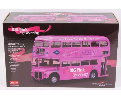 A Sun Star 1/24th scale No. 2916 Routemaster London Bus, the Big Pink Sightseeing Bus, a limited edition model with a numbere