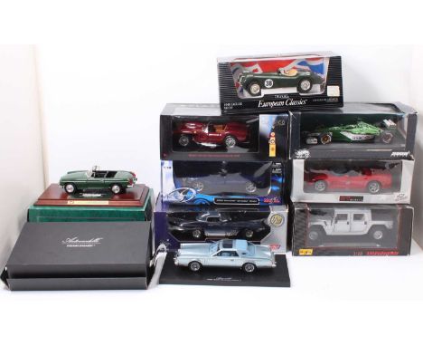 A collection of nine various boxed and part boxes 1/18 scale diecast vehicles to include Corgi, ERTL, Maisto and others, spec