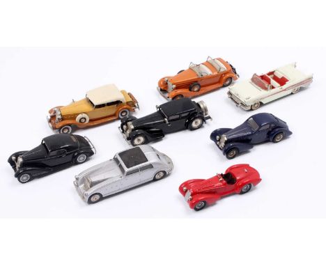 Collection of 8 various 1/43rd scale white metal and resin kit built model cars, to include Western Models