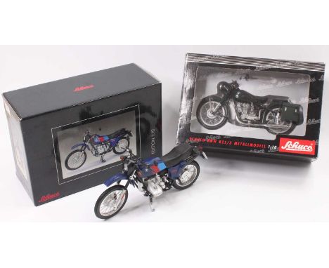 A Schuco 1/10 scale diecast motorcycle group to include a BMW R25/3 finished in metallic green, together with a BMW R80 G/S, 