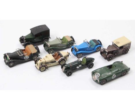 Eight various 1/43 scale white metal resin and kit built commercial vehicles and racing cars to include a JEM Metal Miniature