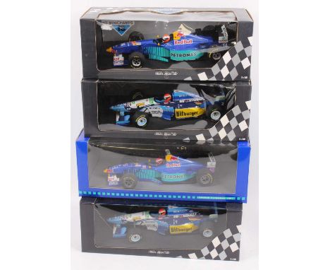 A Minichamps 1/18 scale Red Bull Sauber Petronas boxed diecast group to include a Benetton Renault B195, a Johnny Herbert Sau