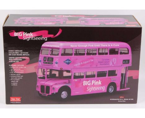 A Sun Star 1/24th scale No. 2916 Routemaster London Bus, the Big Pink Sightseeing Bus, a limited edition model with a numbere