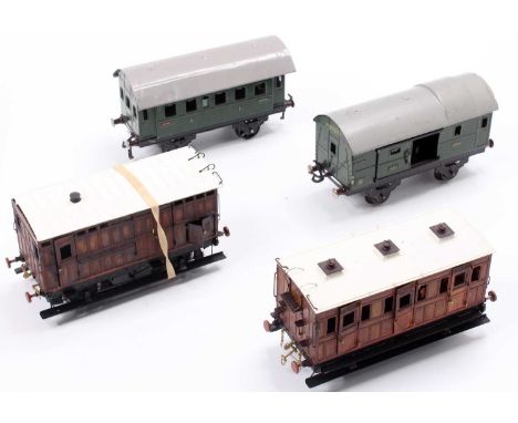Four 4-wheel passenger coaches: Prickley Pear diagram A1 1854 1st class GNSR kit (made-up), finescale wheels, 3-link coupling