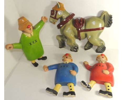 COATES CIDER - a set of painted plaster "flat back" shelf display advertising figures, three singing farmers and a cart horse