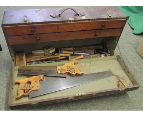 A late 19th/early 20th Century cabinet makers wooden tool case, the front opening to reveal interior fitted with two drawers 