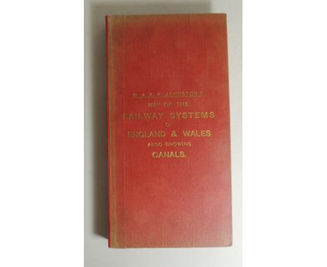 W & A K Johnston's Map of the Railway Systems of England and Wales also Showing Canals, with index, linen backed, 11th editio