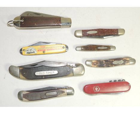 A large "old Timer" USA made folding knife; a smaller similar together with six other assorted knives (8)