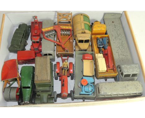 DINKY - Massey Harris tractor with driver; Halesowen trailer; Disc Harrow; Wheelbarrow and other models and makes of models, 