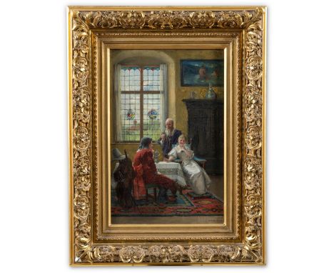 Völcker, Robert (Dohna b. Pirna, München 1854-1924) , zugeschriebenGesellige Runde in historischem Ambiente   Bez., dat. u. O
