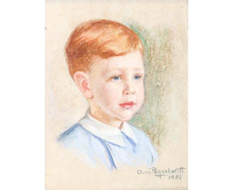 Pagenhardt, Ada von (1879-1941) Wolf Kurt - Knabenporträt in blauem Hemd  1932 Pastell. Sign. u. dat. Ca. 35×27 cm. R. (58474