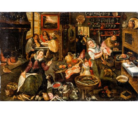 Cleve, Martin van  (Antwerpen 1520-1570) , nachKücheninterieur  (19. Jh.) mit Mägden und Diener bei der Vorbereitung der Spei