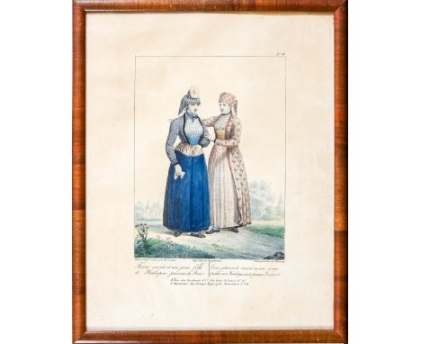 Sieben holländische Volkstrachten und Kostümdarstellungen  M. 19. Jh. U. a. aus Amsterdam, Alkmar, Groningen und Friesland. K