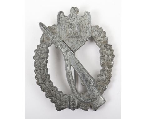 WW2 German Army / Waffen-SS Infantry Assault Badge in Silver by Richard Simm &amp; Sohne, good example in zinc. Semi scooped 