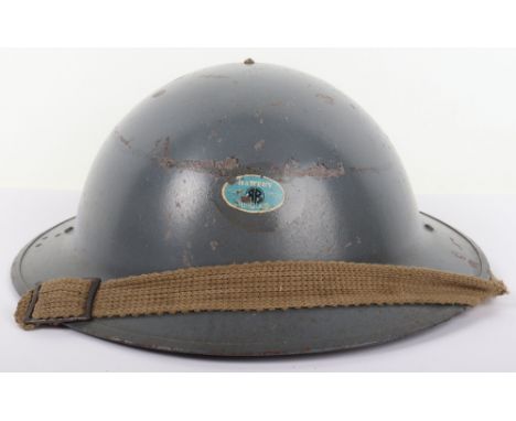 WW2 British Home Front “Sunblem Battery” Factory Workers Steel Helmet, blue / grey painted British steel helmet with the thre