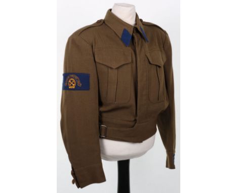 WW2 British Mechanised Transport Corps Battle Dress Blouse, fine quality female battle dress with yellow on blue rectangular 