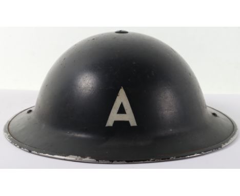 WW2 British Home Front Ambulance Drivers Steel Helmet, good example of a black painted Home Front steel helmet with white ste