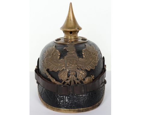WW1 German Prussian Other Ranks Pickelhaube, being a standard leather bodied enlisted mans helmet with brass Prussian helmet 
