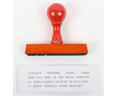 Ink Desk Stamp Reputedly Taken from Adolf Hitler’s Desk in the Reich Chancellery, the wooden stamp has a Berlin (Friedrichstr